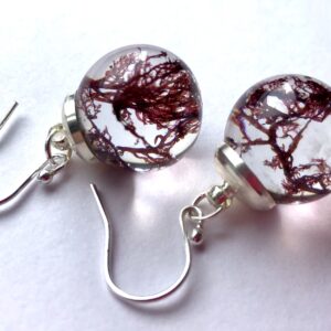 Real seaweed earrings, resin jewellery.