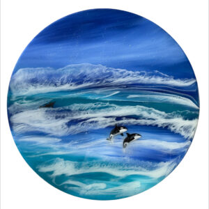 Orcas at sea. Resin seascape